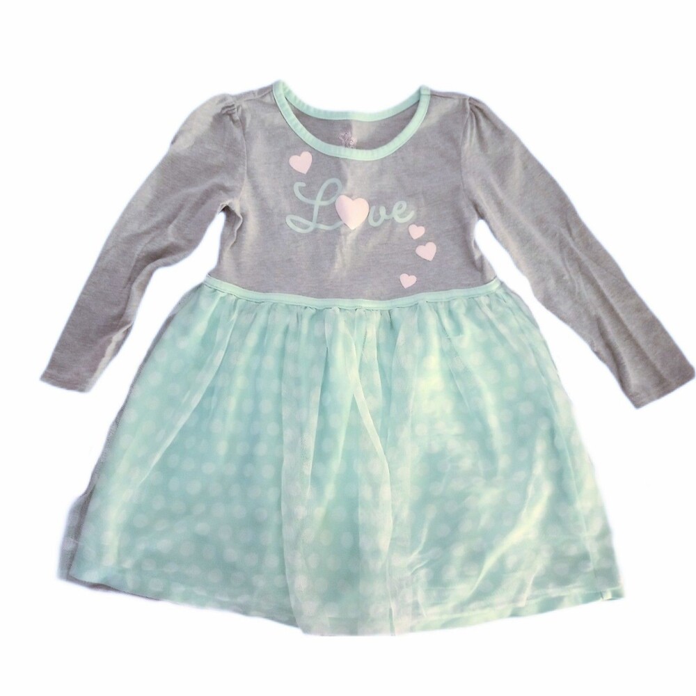 Children's Place Gray/Green Long Sleeve Tulle Dress sz 3T Girls